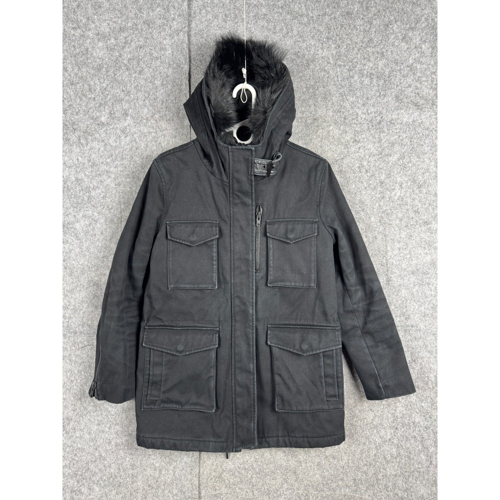 The Kooples Women's Classic Gray Fur Lined Parka Jacket Coat Size 3 Retail: $895